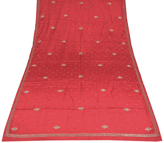 Sushila Vintage Red Nikah Dupatta Pure Chiffon Glass Beads Embellish Long Stole