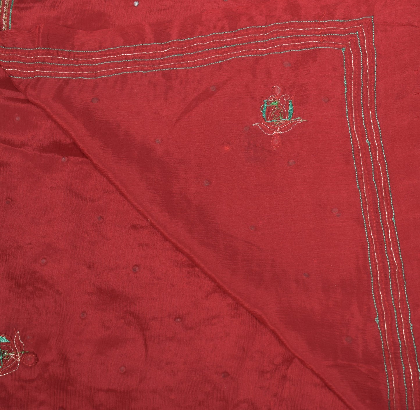 Sushila Vintage Red Nikah Dupatta Pure Chiffon Glass Beads Embellish Long Stole