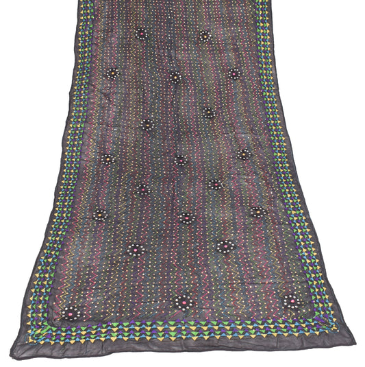 Sushila Vintage Punjab Phulkari Dupatta Black Pure Georgette Zig-Zag Long Stole