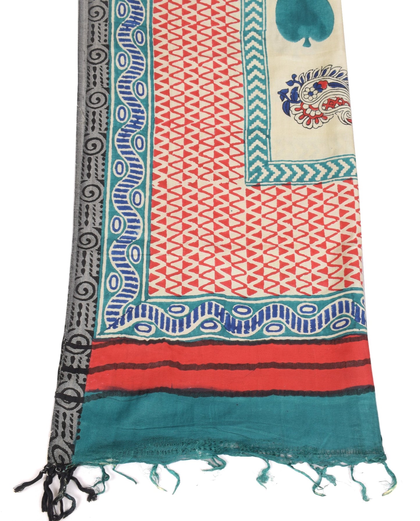 Sushila Vintage Pure Woolen Dupatta Cream Hand Block Printed Soft Long Stole