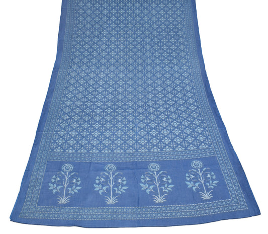 Sushila Vintage 100%Pure Cotton Dupatta Floral Printed Blue Soft Long Stole Wrap