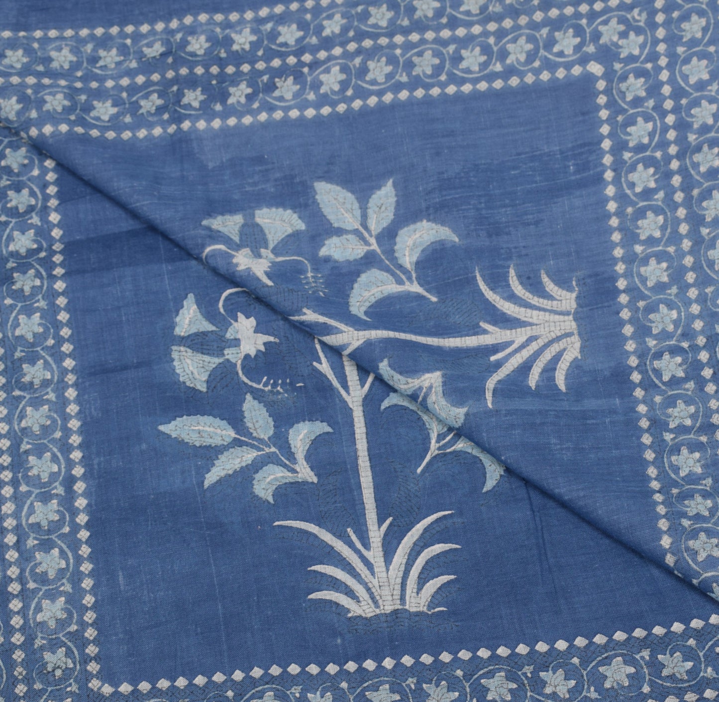 Sushila Vintage 100%Pure Cotton Dupatta Floral Printed Blue Soft Long Stole Wrap