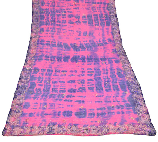 Sushila Vintage Tie-Dye Pink Dupatta Pure Georgette Floral Embroidery Long Stole