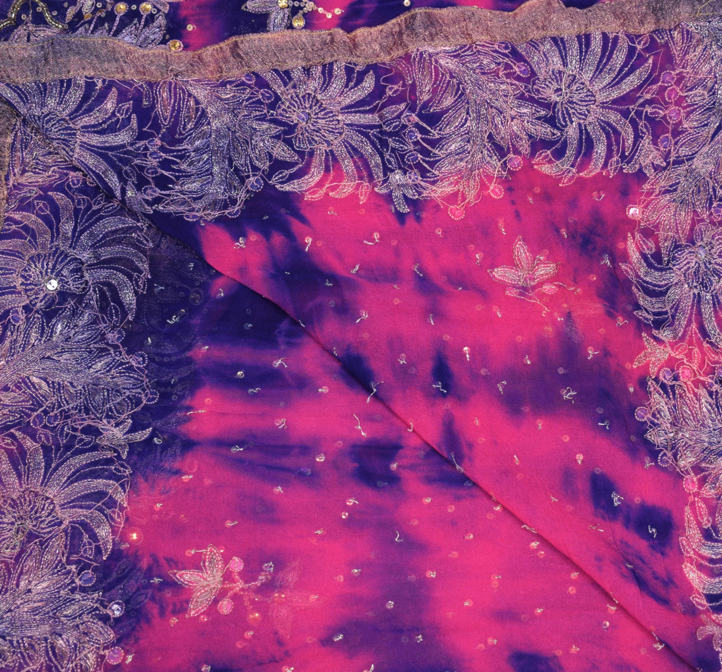 Sushila Vintage Tie-Dye Pink Dupatta Pure Georgette Floral Embroidery Long Stole