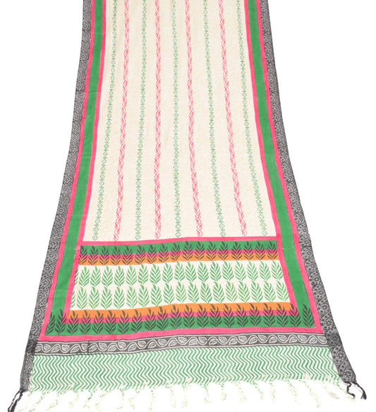Sushila Vintage Cream Pure Woolen Dupatta Hand Block Printed Soft Long Stole