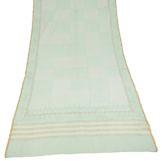 Sushila Vintage Green Dupatta Pure Cotton Silk Hand Block Print Long Stole Wrap