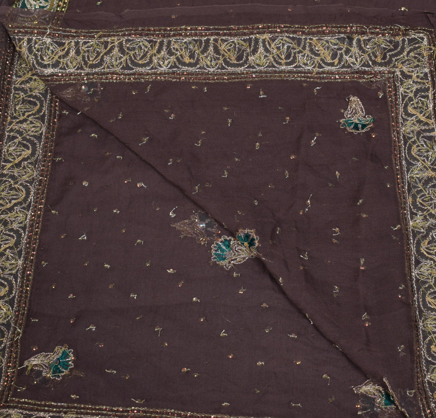 Sushila Vintage 100% Pure Georgette Dupatta Floral Embroidered Wrap Long Stole