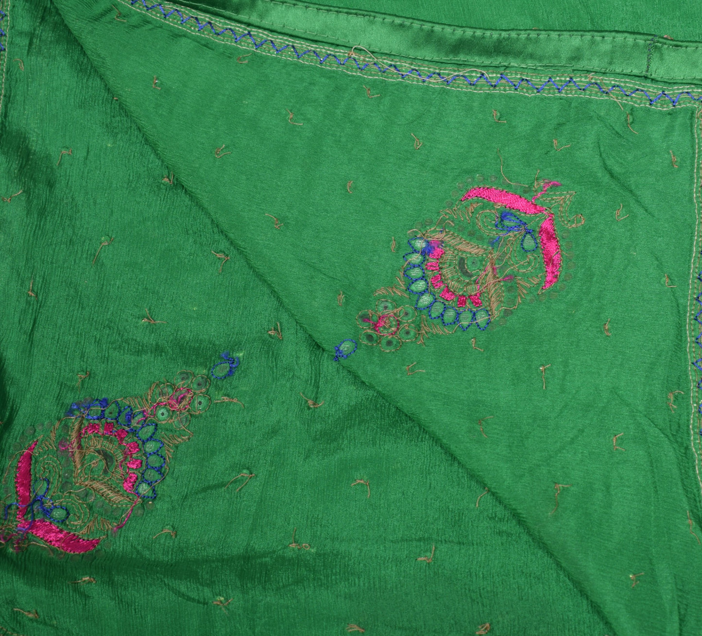 Sushila Vintage Green Pure Chiffon Dupatta Hand Embroidered Floral Long Stole