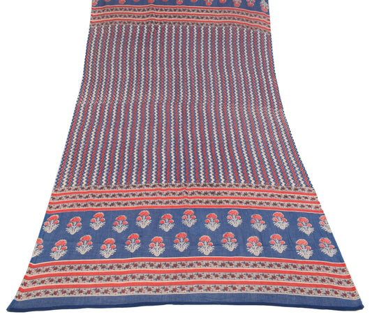 Sushila Vintage Hand Block Dupatta Blue Zig-Zag Printed Pure Cotton Long Stole