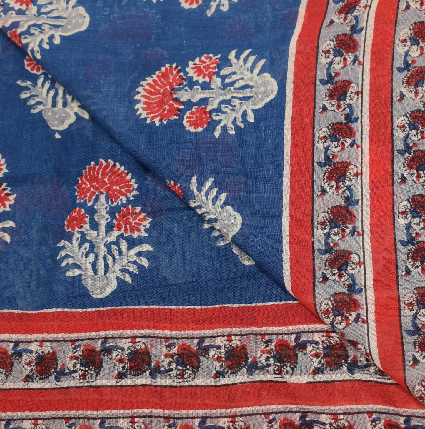 Sushila Vintage Hand Block Dupatta Blue Zig-Zag Printed Pure Cotton Long Stole