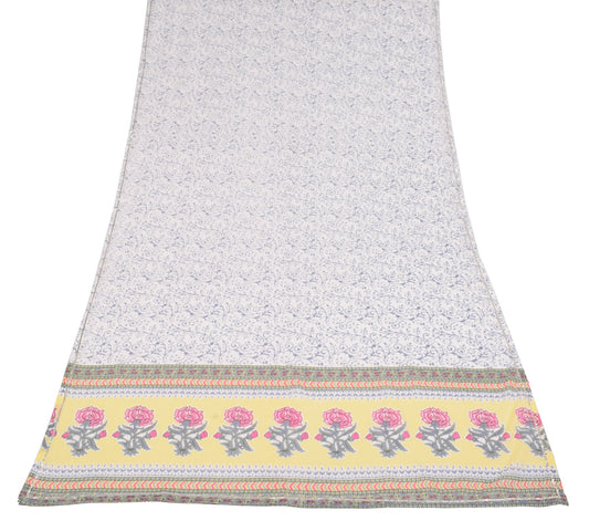 Sushila Vintage White Floral Dupatta Hand Block Printed Pure Cotton Long Stole