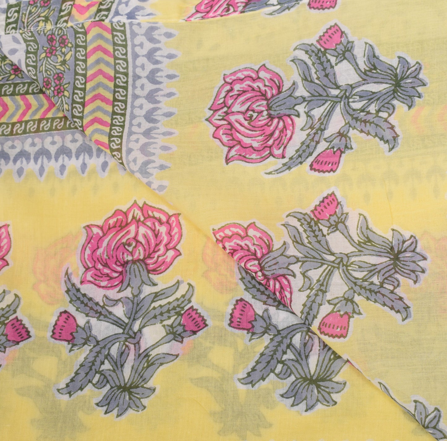 Sushila Vintage White Floral Dupatta Hand Block Printed Pure Cotton Long Stole