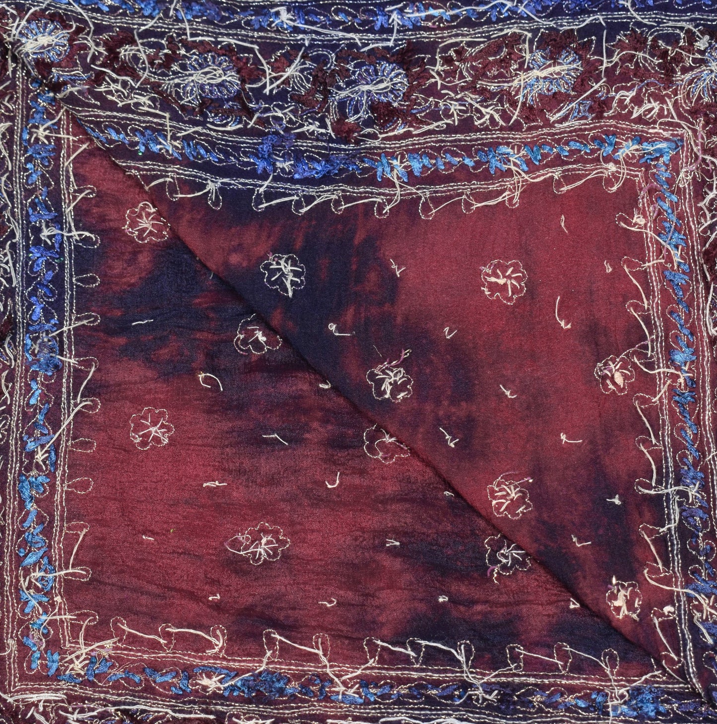 Sushila Vintage Maroon Tie-Dye Dupatta Pure Chiffon Hand Embordered Long Stole