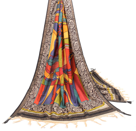 Sushila Vintage Folk Art Motifs Dupatta Pure Woolen Hand Printed Soft Long Stole