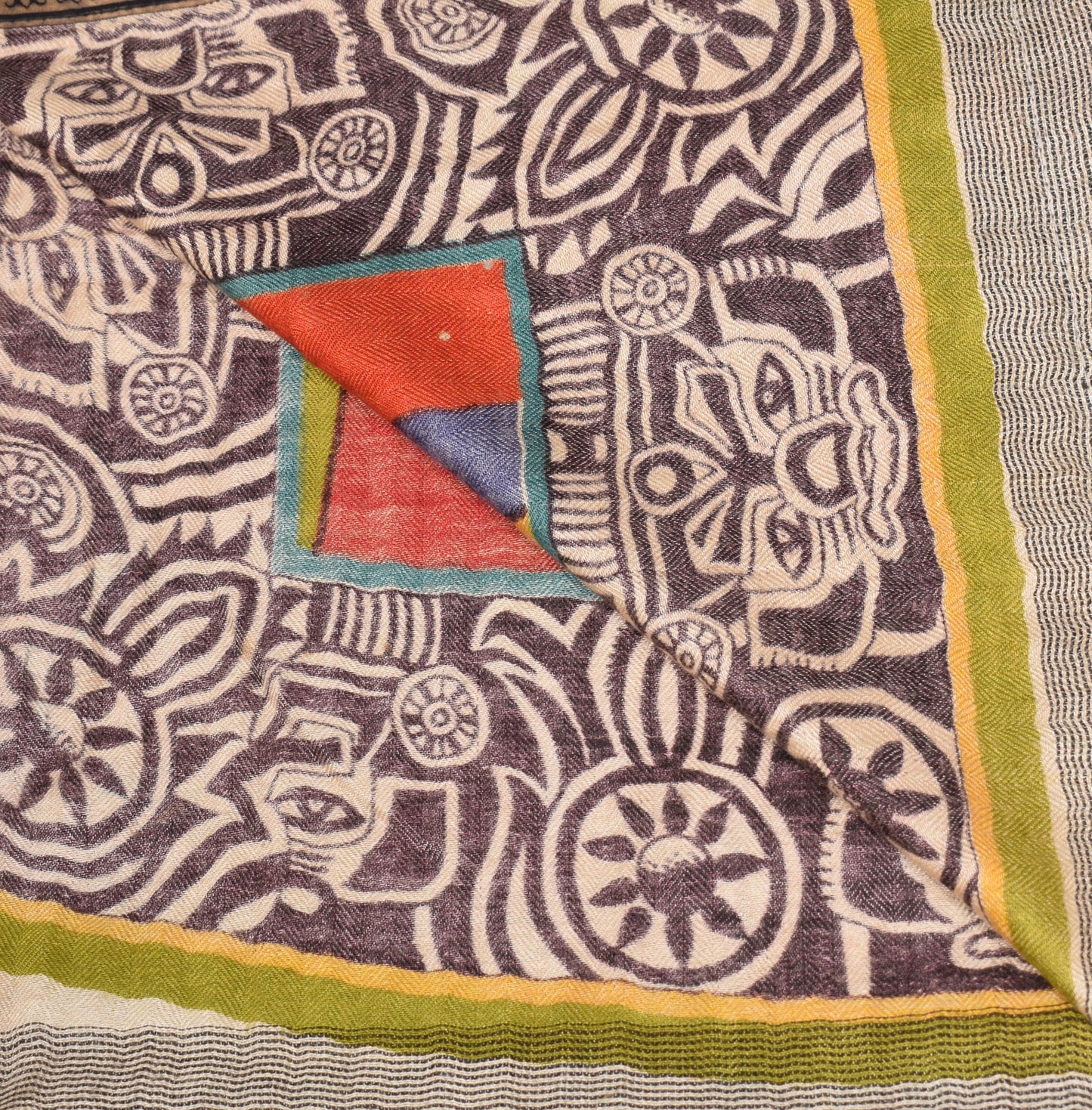 Sushila Vintage Folk Art Motifs Dupatta Pure Woolen Hand Printed Soft Long Stole
