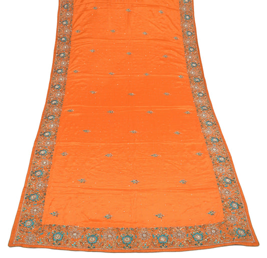 Sushila Vintage Orange Pure Chiffon Dupatta Hand Embroidered Floral Long Stole