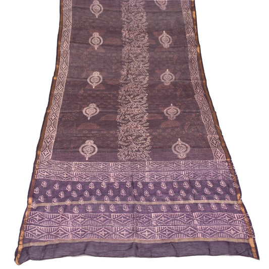 Sushila Vintage Dark Wine Dupatta Pure Cotton Silk Hand Print Floral Long Stole