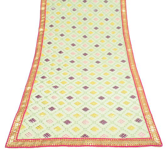 Sushila Vintage Green Embroidery Dupatta Plastic Mirror Art Georgette Long Stole