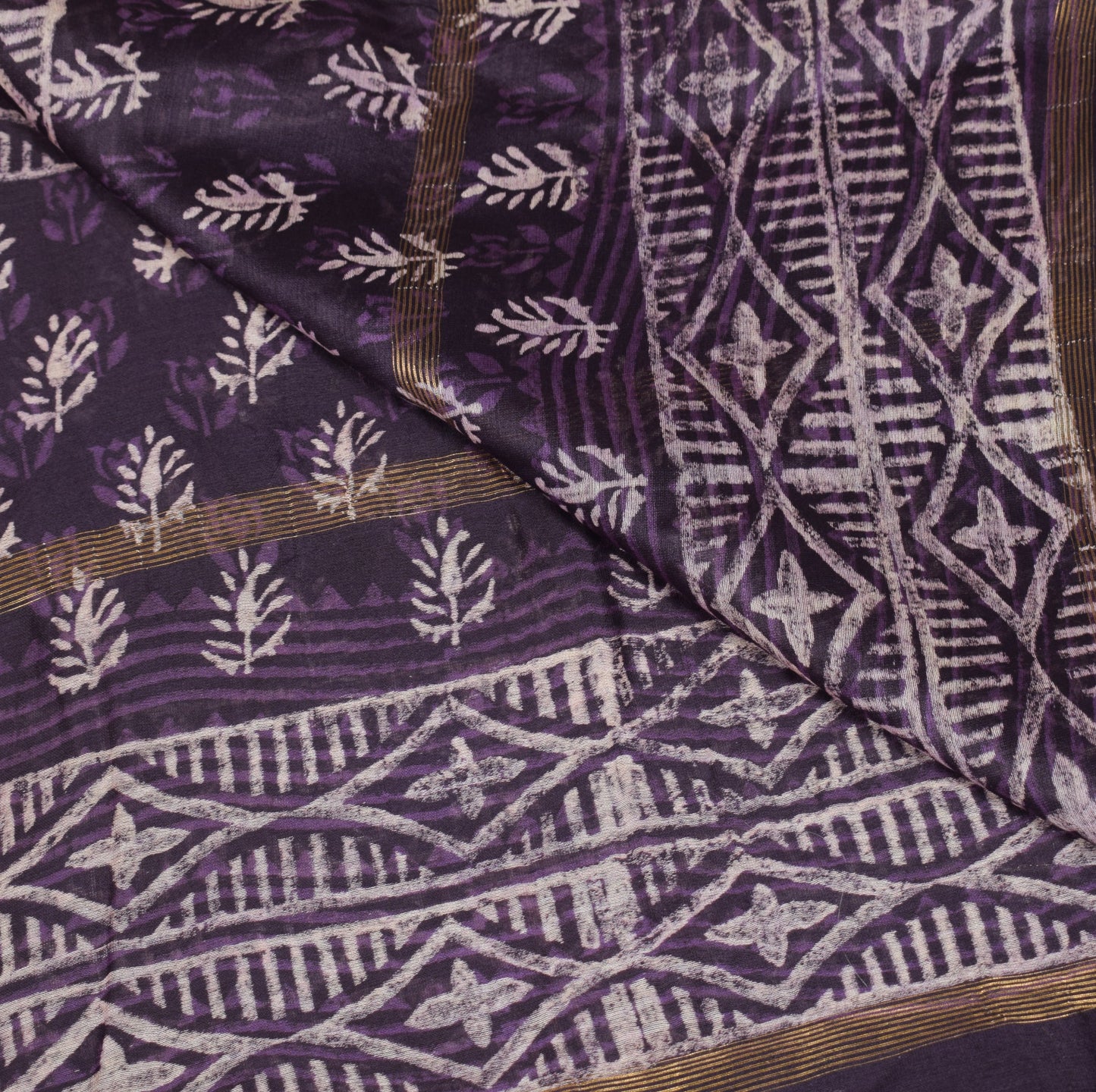 Sushila Vintage Dark Wine Dupatta Pure Cotton Silk Hand Print Floral Long Stole
