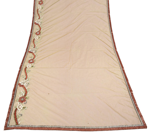 Sushila Vintage Greenish Brown Dupatta Glass Beads Embellish Net Mesh Long Stole