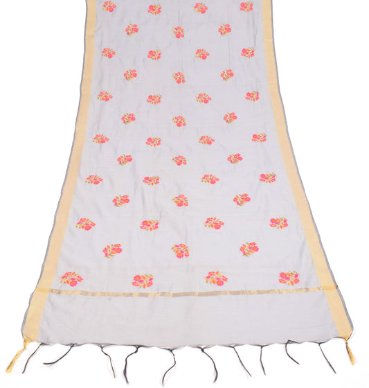 Sushila Vintage Floral Gray Dupatta Art Cotton Silk Embroidered Long Stole Wrap