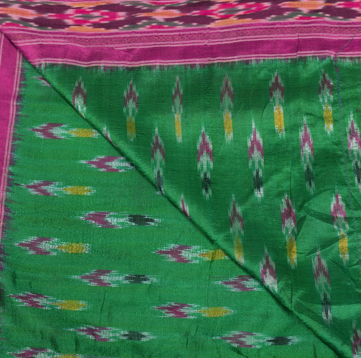 Sushila Vintage Handwoven Pochampally Ikat Dupatta Pure Silk Green Long Stole