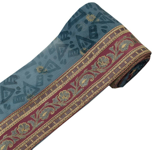 Vintage Sari Border Indian Craft Trim Embroidered Magenta Sewing Ribbon Lace