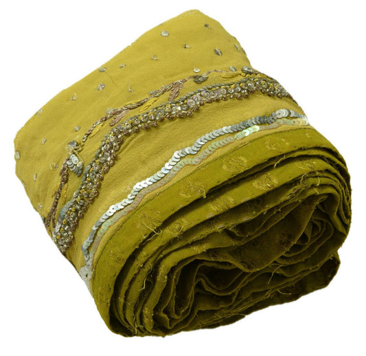 Antique Vtg Saree Border Indian Craft Trim Hand Embroidered Beaded Green Lace