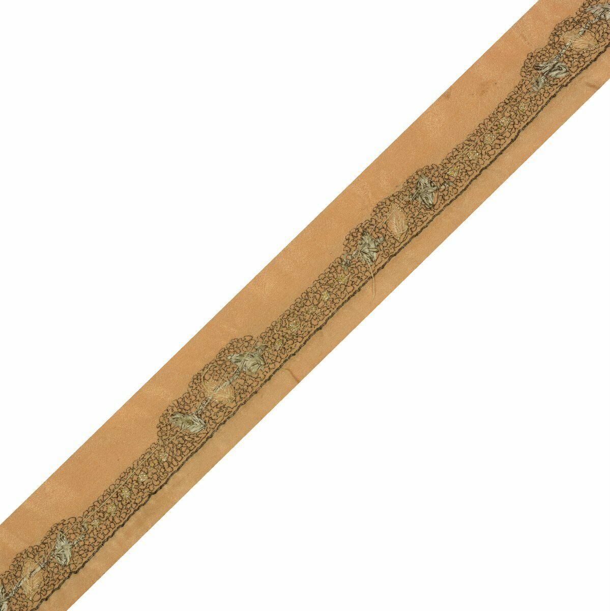 Antique Vintage Saree Border Indian Craft Trim Embroidered Beaded Peach lace