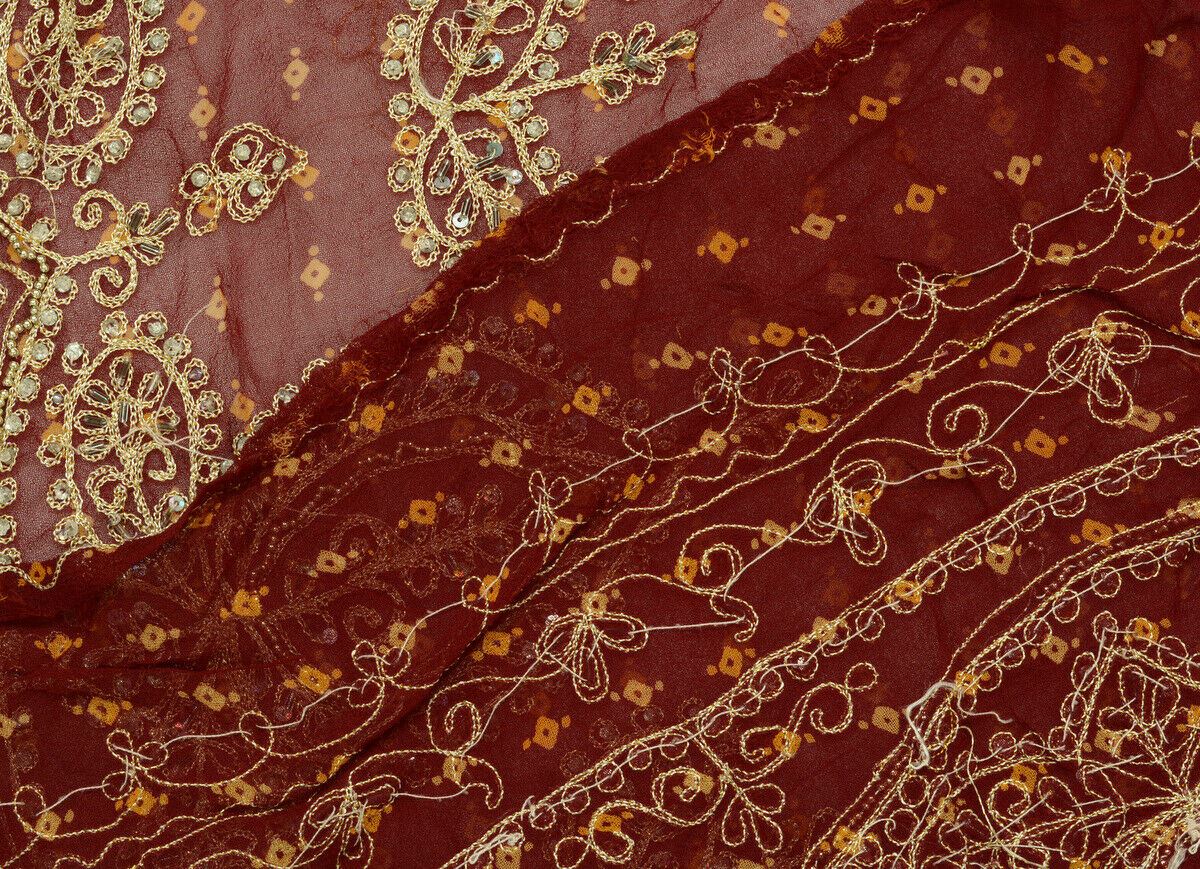 Vintage Saree Multi Purpose Fabric Piece for Sew Craft Embroidered Beaded Maroon