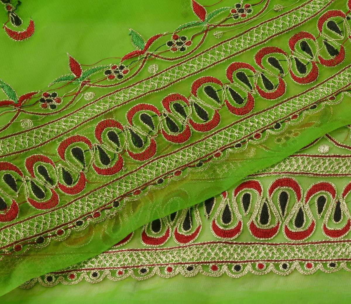 Antique Vintage Sari Border Indian Craft Trim Embroidered Green Lace Ribbon