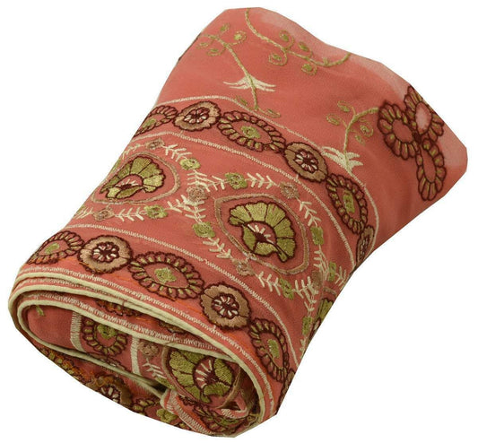 Antique Vintage Sari Border Indian Craft Trim Embroidered Pink Lace Ribbon