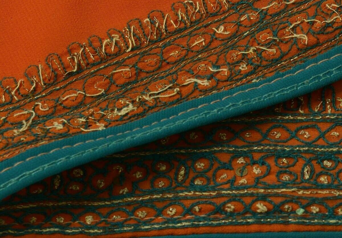 Antique Vintage Sari Border Indian Craft Trim Embroidered Rust Lace Ribbon