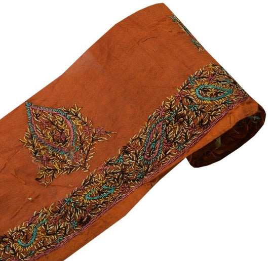 Vintage Sari Border Indian Craft Sewing Trim Hand Embroidered Ribbon Lace Rust