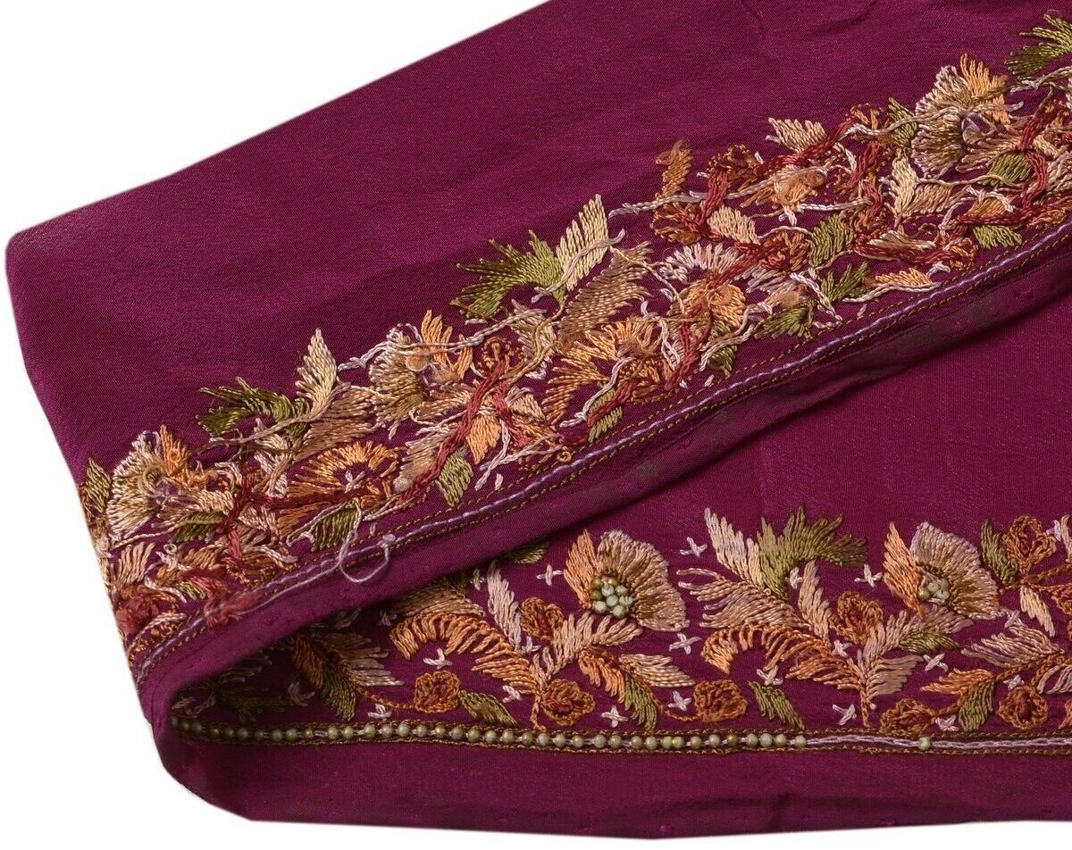 Vintage Sari Border Indian Craft Trim Hand Embroidered Ribbon Lace Dark Magenta