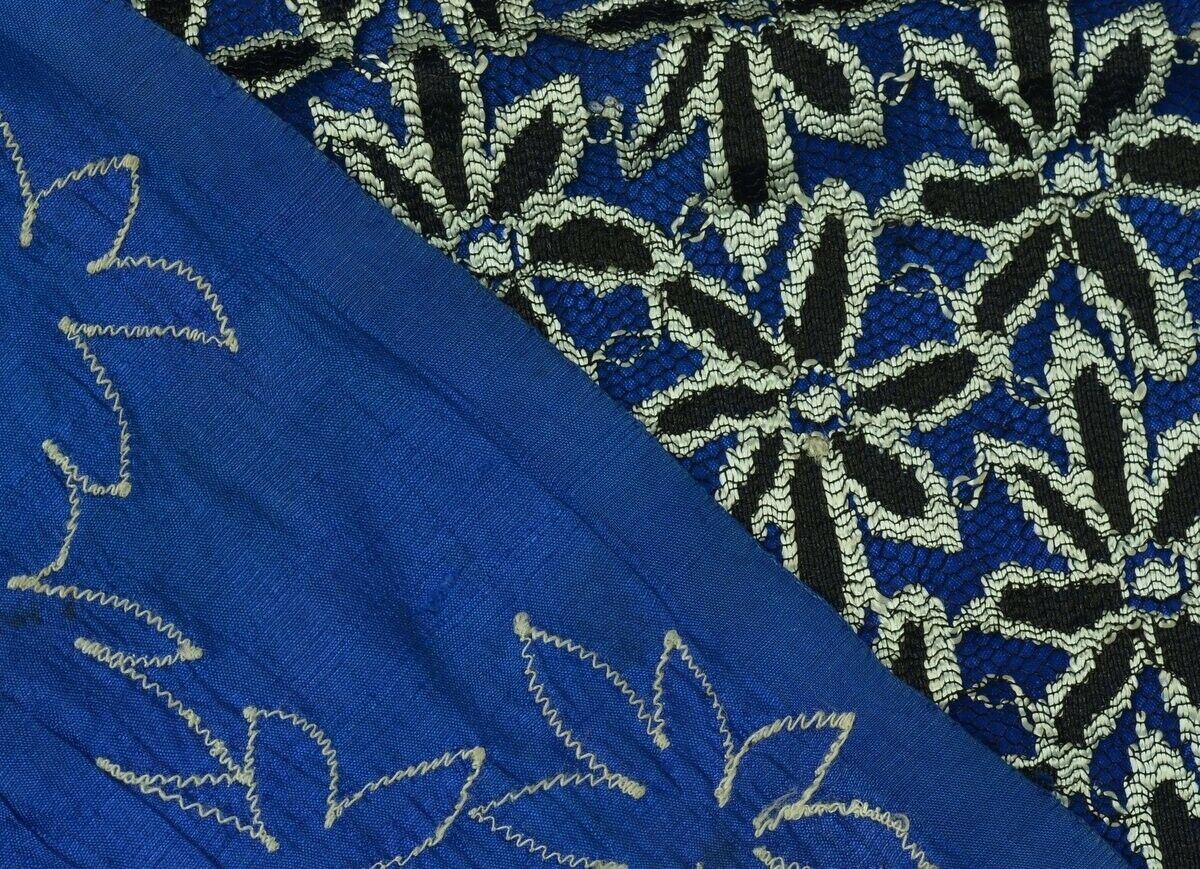 Vintage Saree Multi Purpose Design Fabric Piece for Sew Craft Embroidered Blue