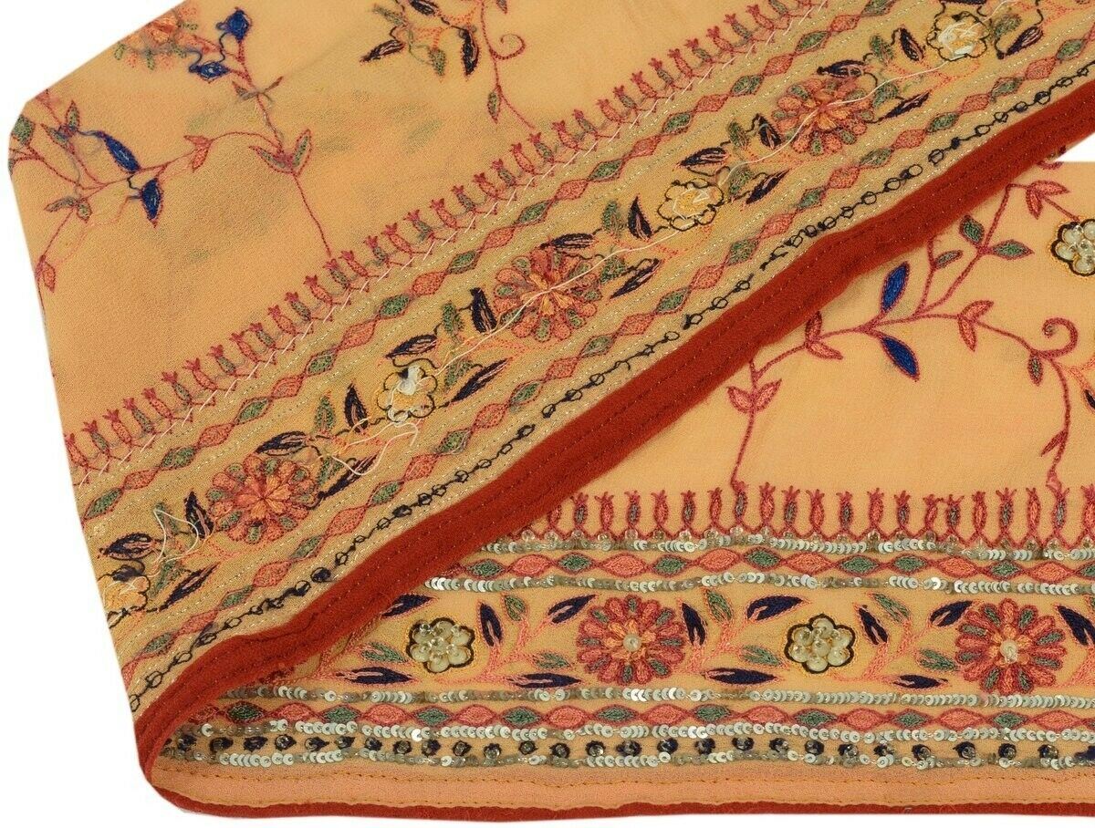 Vintage Sari Border Indian Craft Trim Hand Beaded Embroidered Ribbon Lace Peach