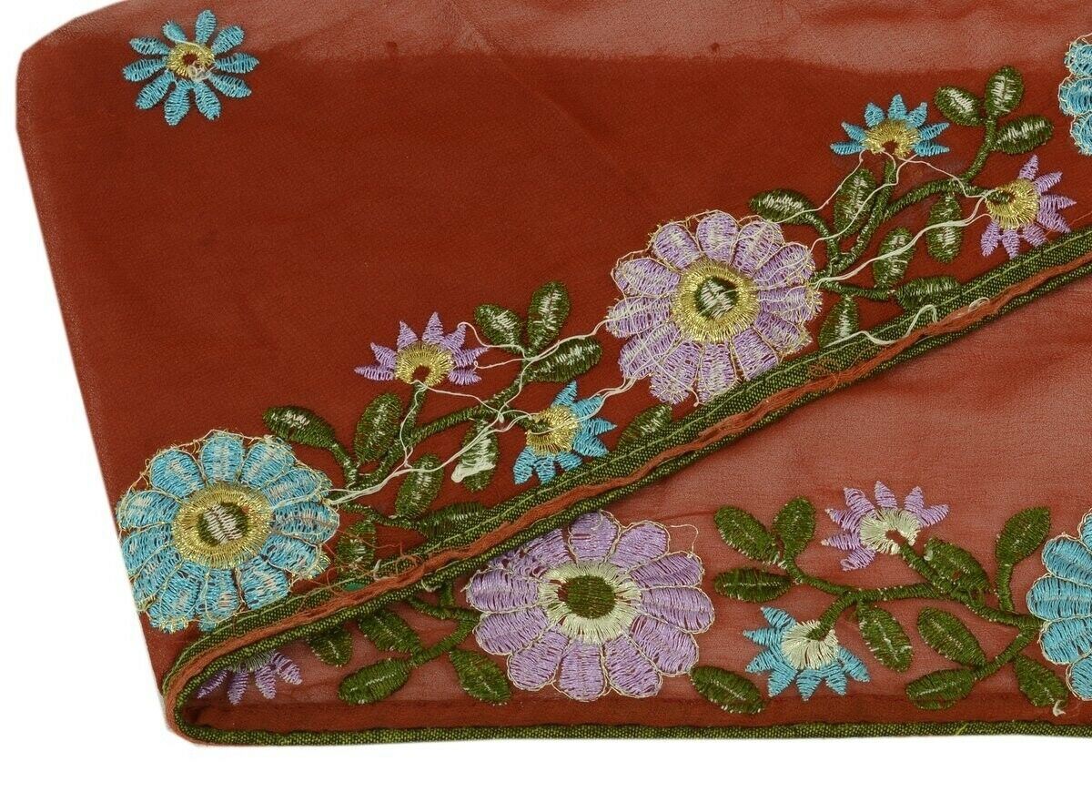 Vintage Sari Border Indian Craft Trim Antique Embroidered Ribbon Lace Maroon