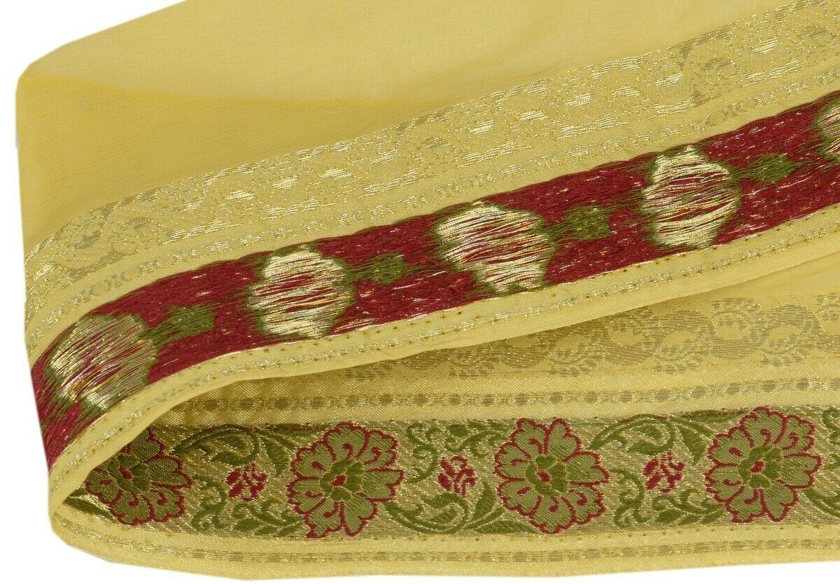 Vintage Sari Border Indian Craft Trim Silk & Zari Woven Antique Ribbon Cream