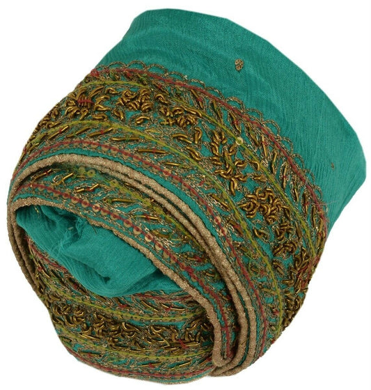 Vintage Sari Border Indian Craft Trim Hand Beaded Zardozi Ribbon Lace Green