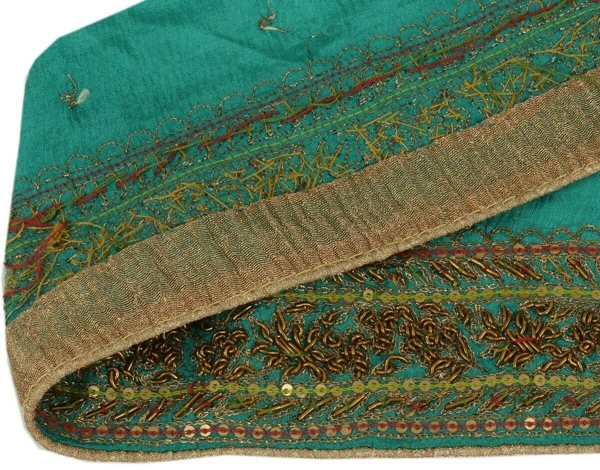 Vintage Sari Border Indian Craft Trim Hand Beaded Zardozi Ribbon Lace Green