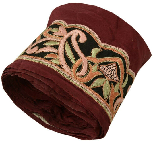 Vintage Sari Border Indian Trim Embroidered Black Maroon Sewing Ribbon Lace