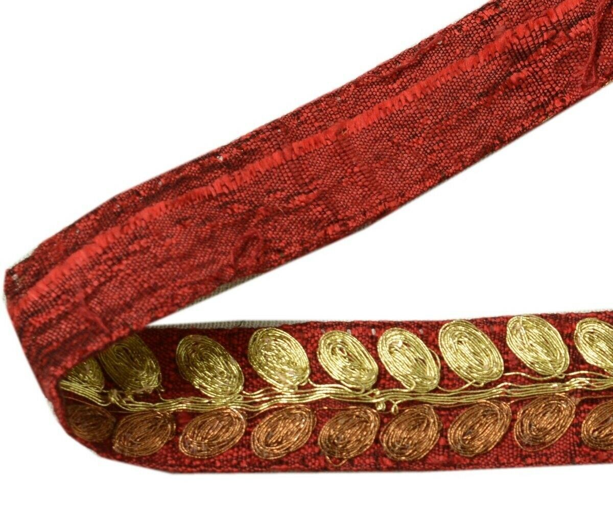 Vintage Sari Border Indian Craft Trim Embroidered Sewing Ribbon Lace Maroon