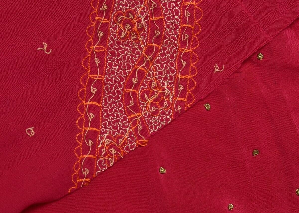 Vintage Saree Multi Purpose Design Fabric Piece for Sew Craft Hand Beaded Pink
