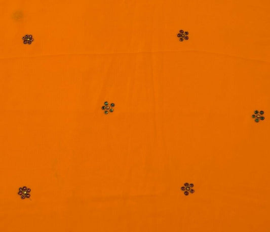 Blend Georgette Vintage Sari Remnant Scrap Fabric for Sewing Craft Orange