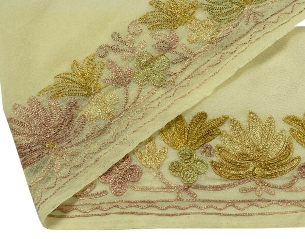 Vintage Saree Border Indian Craft Trim Floral Embroidered Cream Sew Ribbon Lace