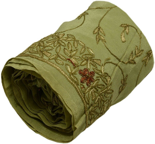 Vintage Saree Border Indian Craft Trim Hand Embroidered Green Sewing Ribbon Lace