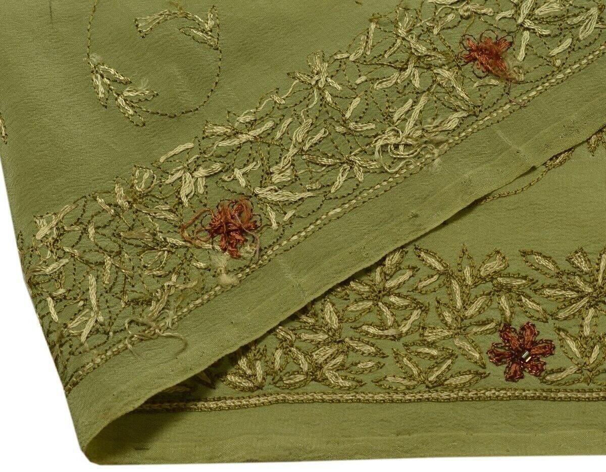 Vintage Saree Border Indian Craft Trim Hand Embroidered Green Sewing Ribbon Lace