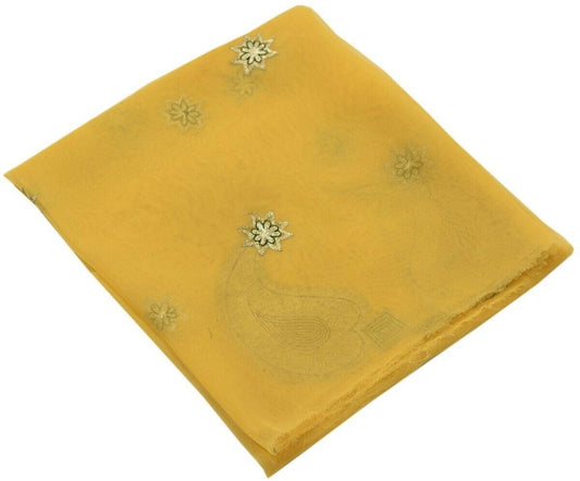 Vintage Saree Embroidered Multi Purpose Scrap Fabric Piece for Sew Craft Mustard