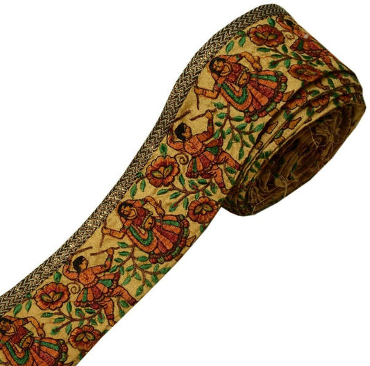 Vintage Saree Border Indian Craft Trim Embroidered Man Women Flowers Lace
